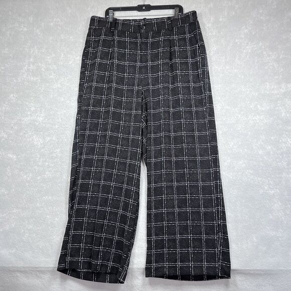 Torrid Pants Womens Size 18 Black White Plaid Flat Wide Crepe Ink Dot Pockets - Picture 1 of 10